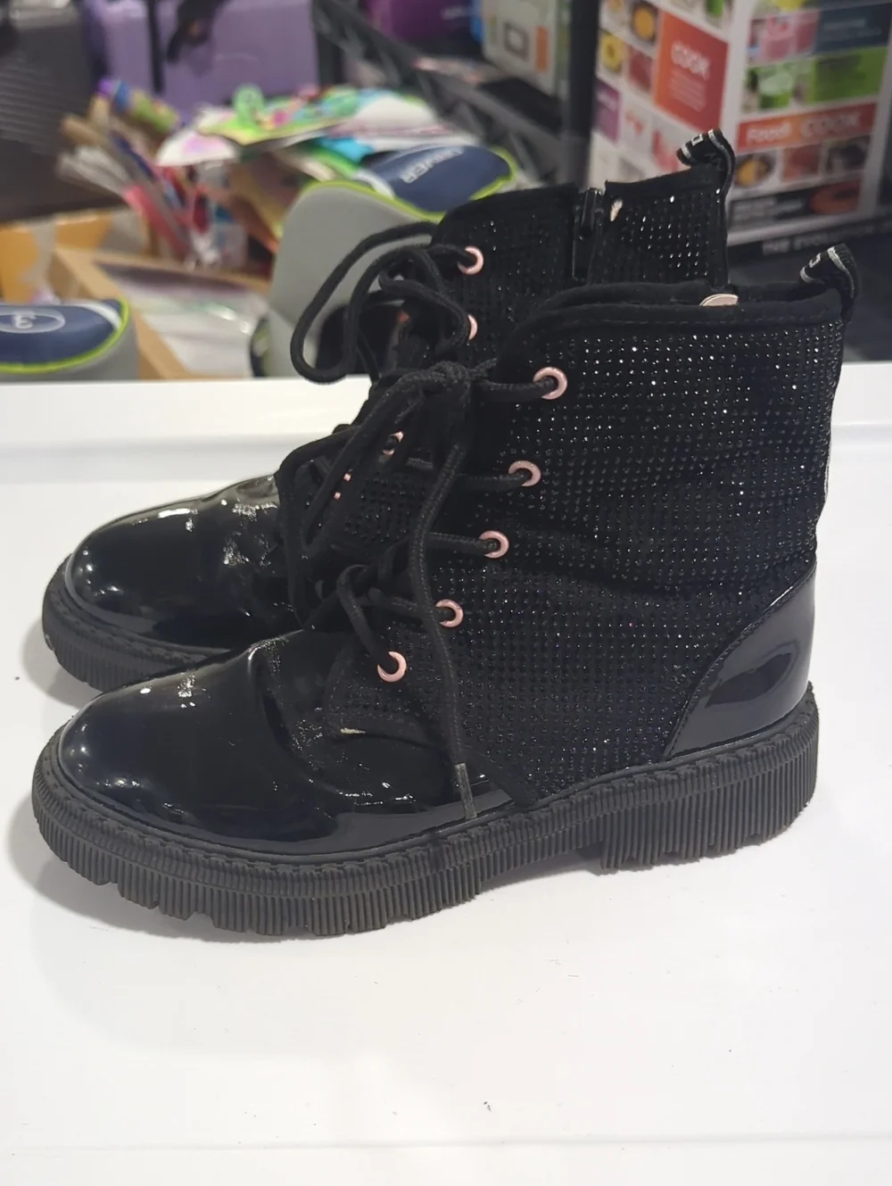 DKNY Black Sparkle Lace-Up Ankle Boots for Kids